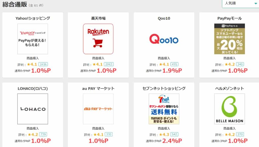 モッピーショッピングカテゴリ2