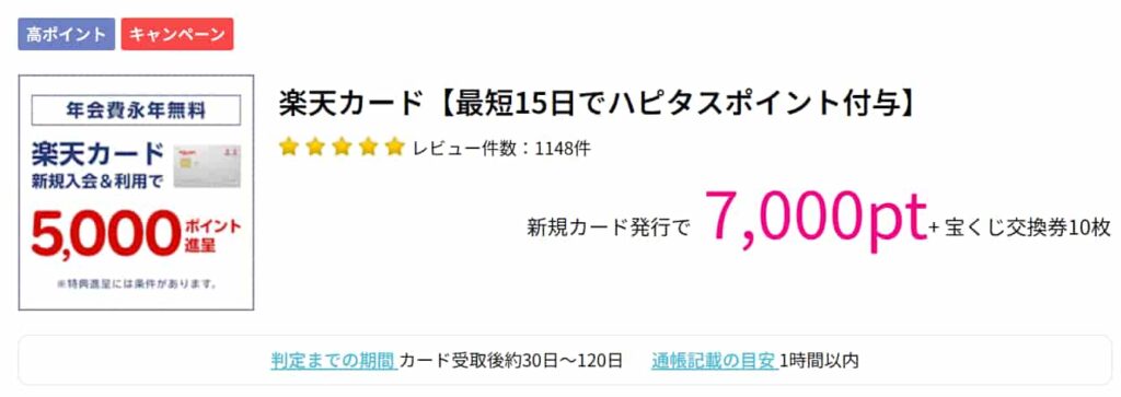 楽天カード広告案件7000pt（ハピタス）