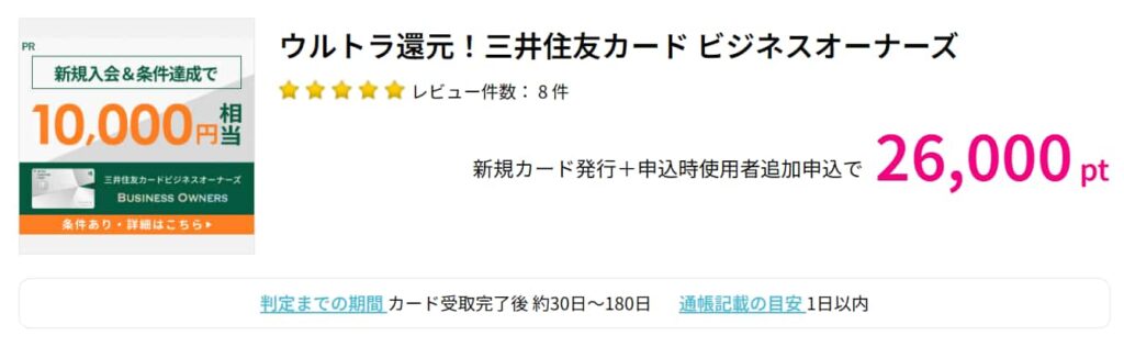 三井住友カード ビジネスオーナーズ広告(ハピタス26000pt)