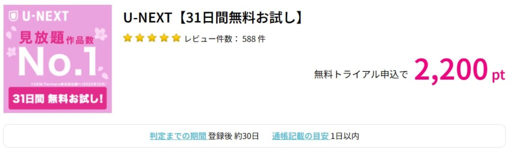 U-NEXT広告(PC版ハピタス2200pt)