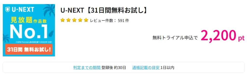 U-NEXT広告(PC版ハピタス2200pt)
