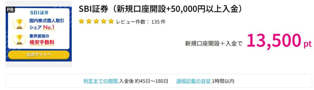 SBI証券広告（ハピタス13500円）